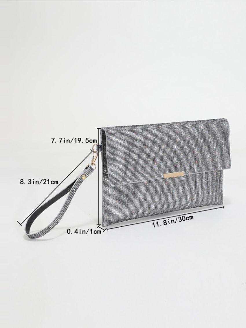 Glitter Metal Decor Flap Square Bag