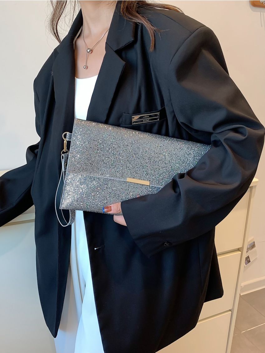 Glitter Metal Decor Flap Square Bag