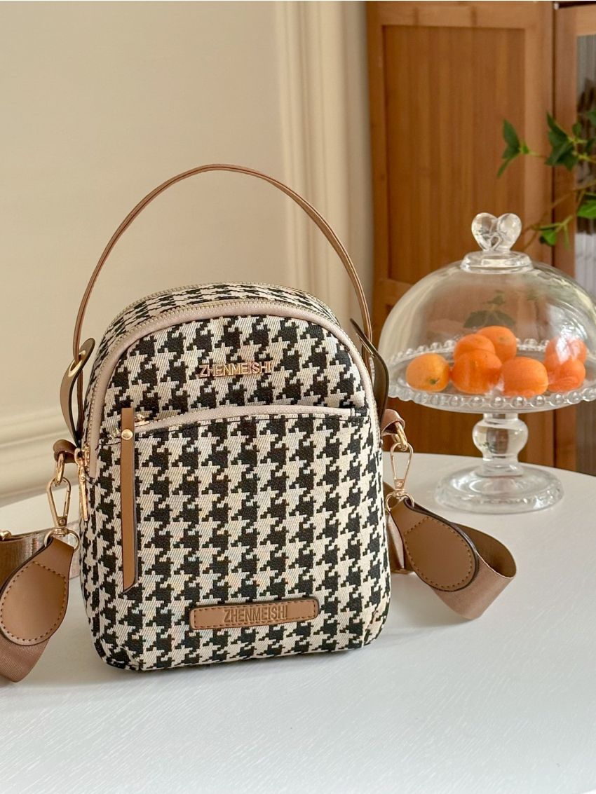 Mini Houndstooth Graphic Satchel Bag