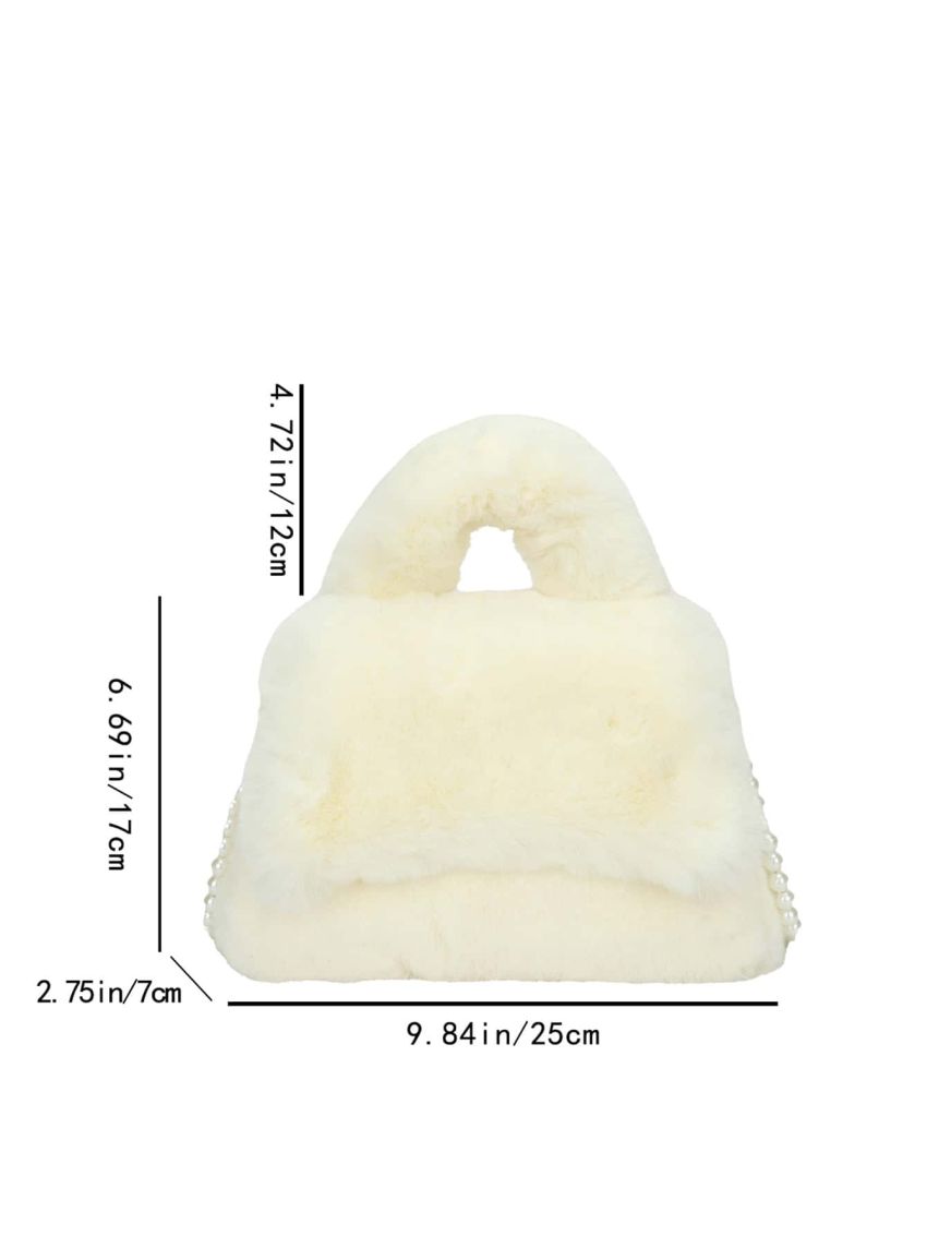 Faux Pearl Decor Flap Fuzzy Square Bag