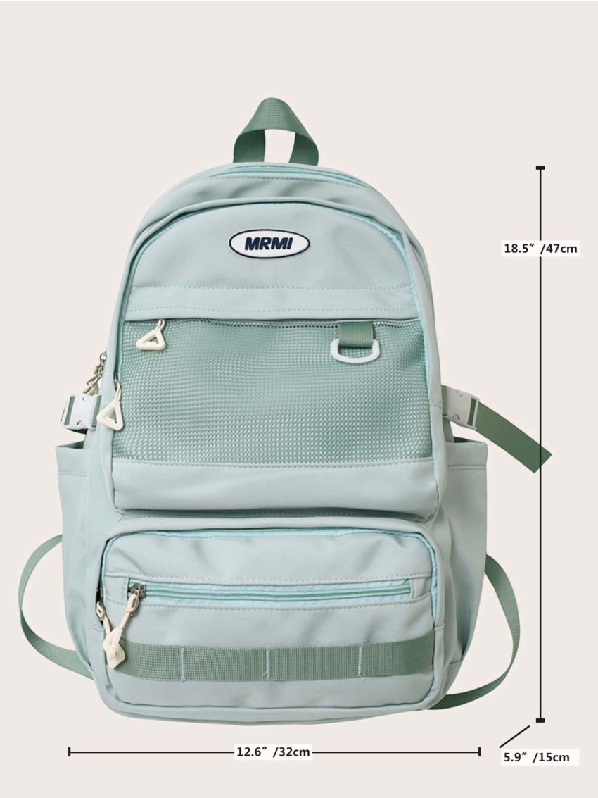 Letter Patch Decor Mesh Panel Functional Backpack