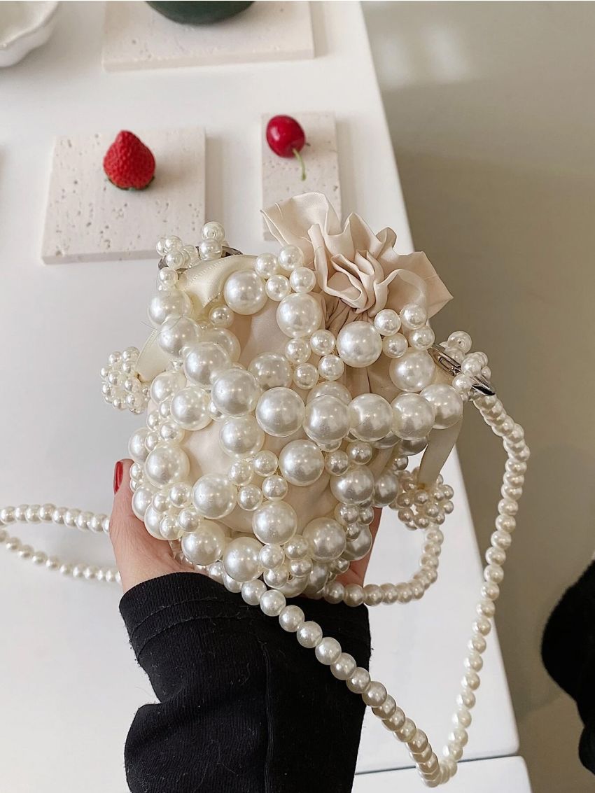 Mini Faux Pearl Decor Satchel Bag