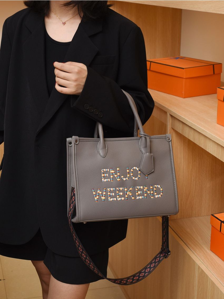 Letter Graphic Top Handle Bag