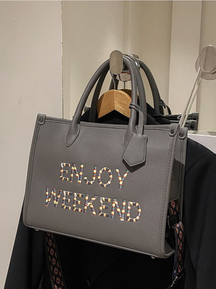 Letter Graphic Top Handle Bag