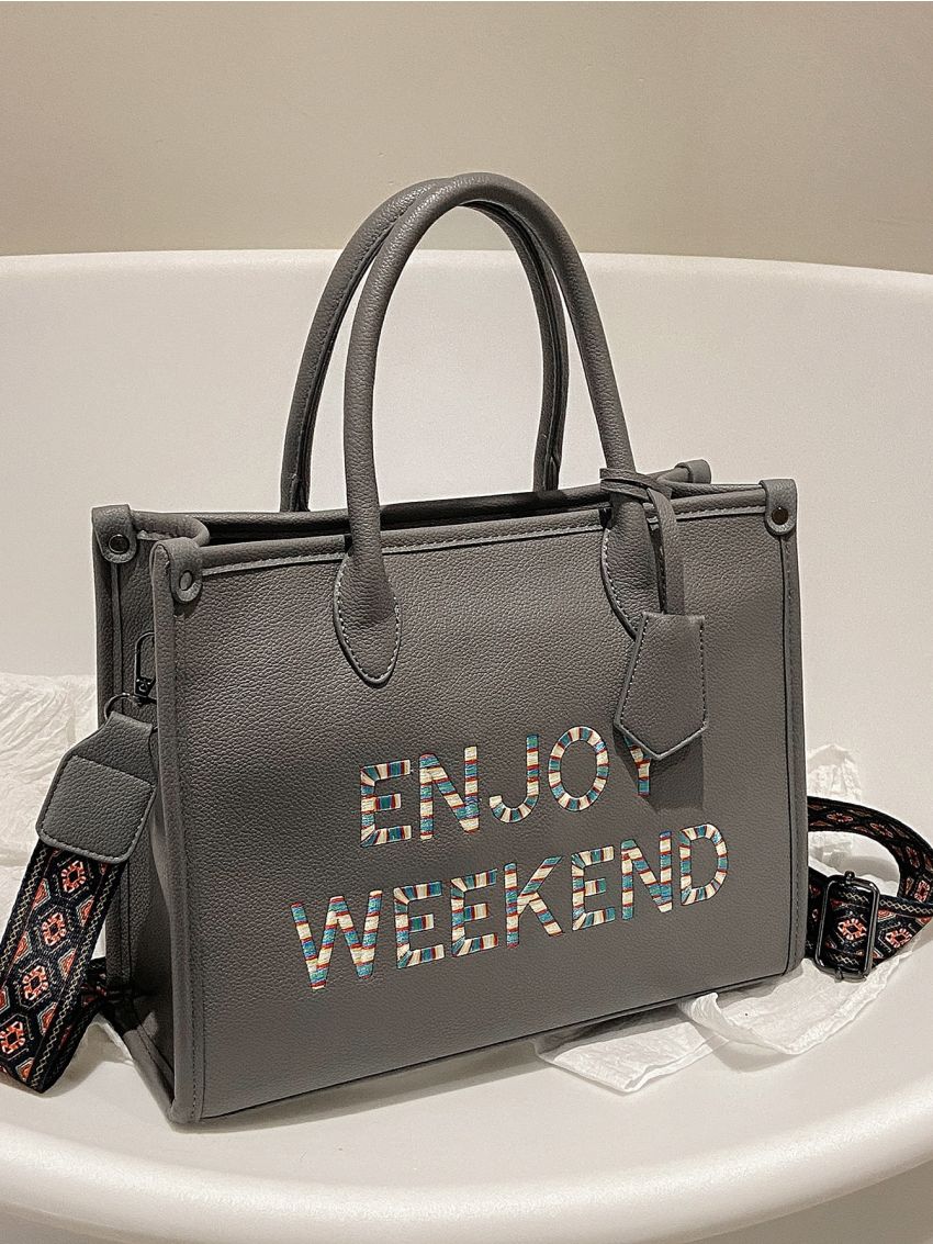 Letter Graphic Top Handle Bag