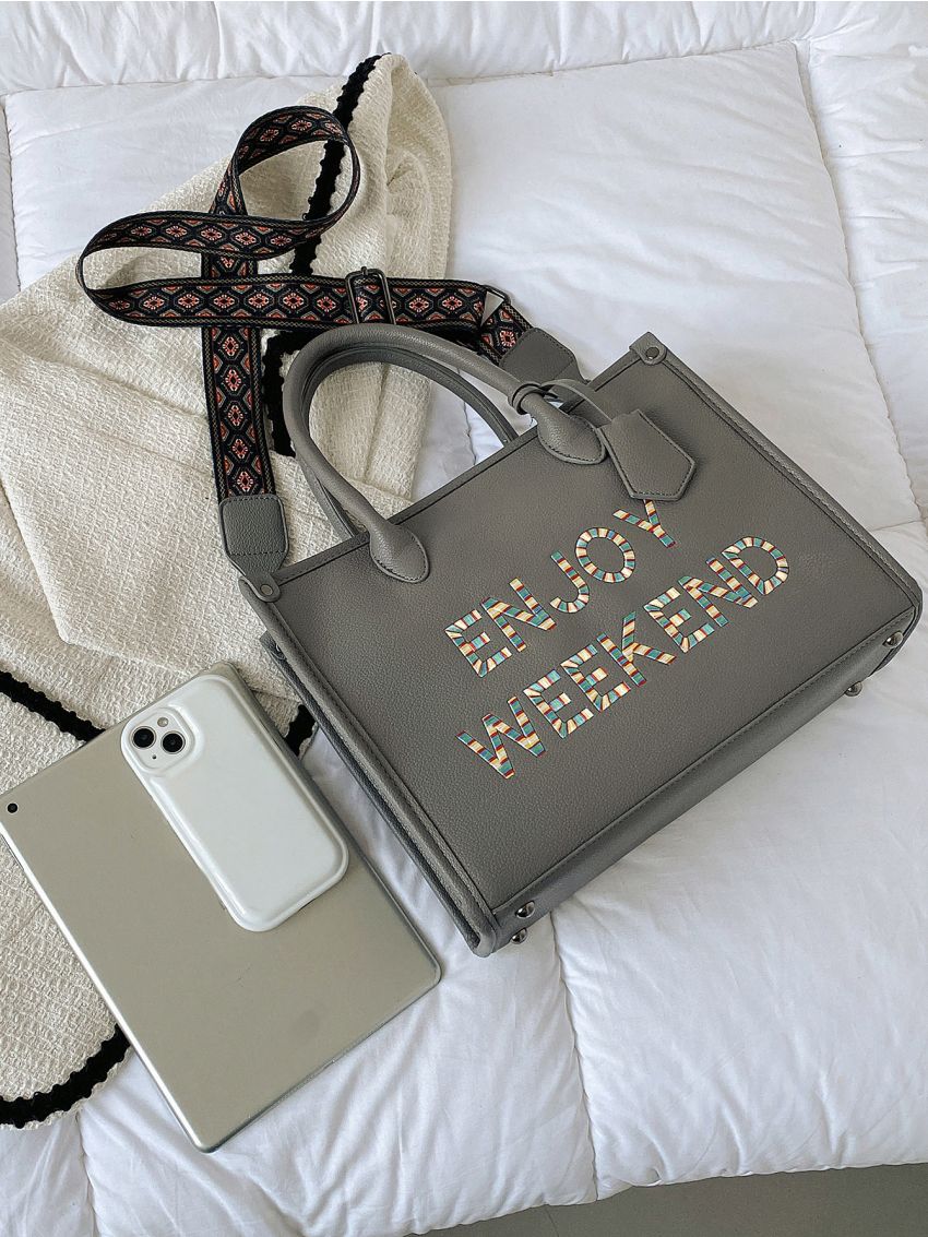 Letter Graphic Top Handle Bag