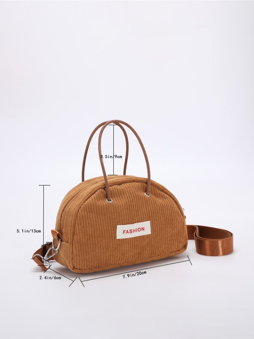 Mini Letter Patch Corduroy Satchel Bag