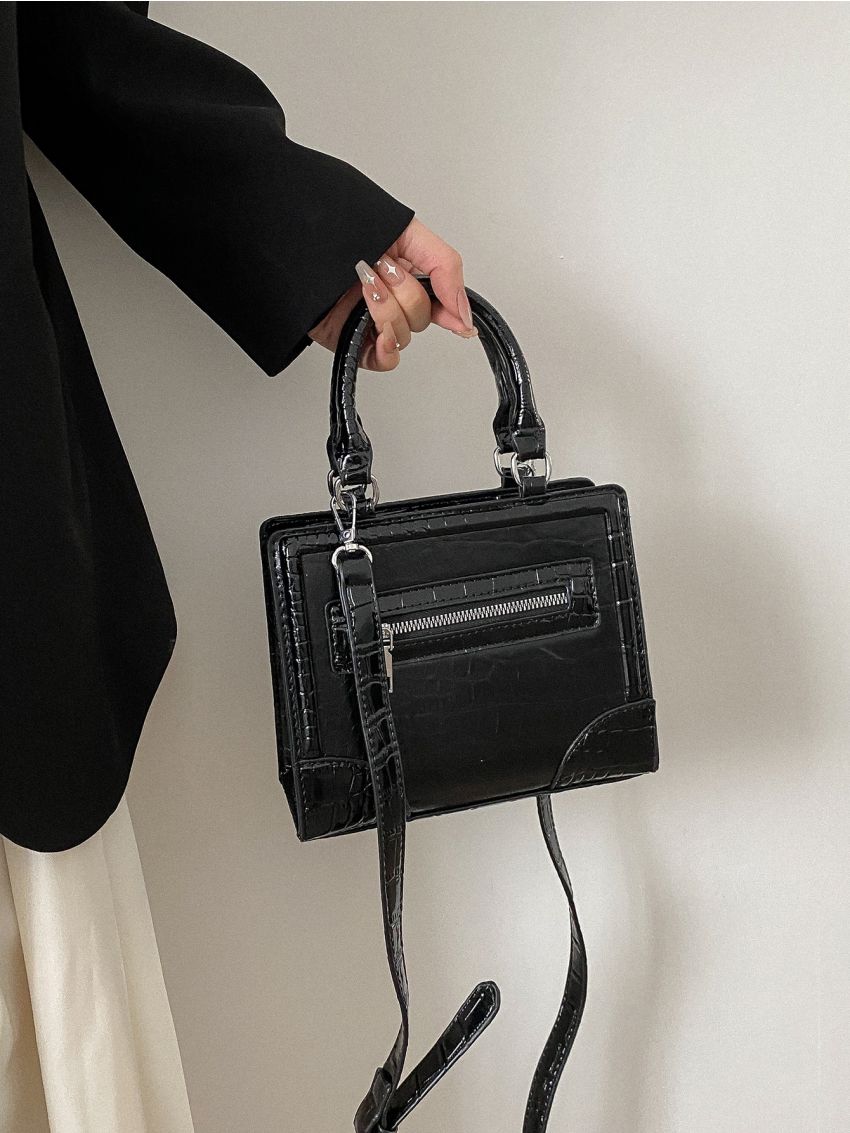 Mini Crocodile Embossed Square Bag