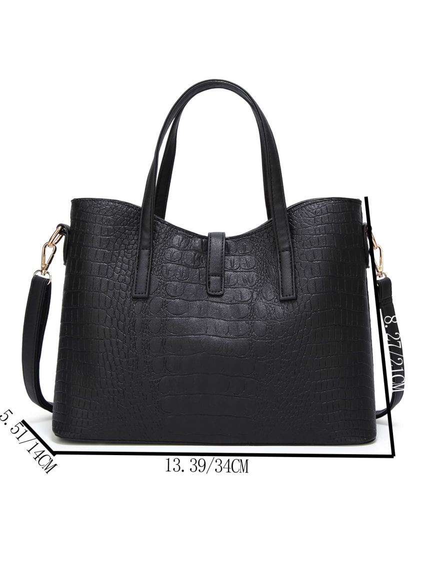 3pcs Crocodile Embossed Tote Bag Set Crocodile Embossed Shoulder Bag, Handbag, Crossbody Bag, Mom Bag Set, Best Work Bag For Women