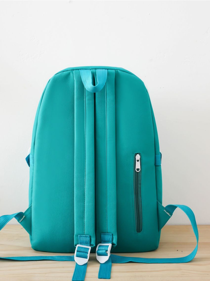 5pcs Colorblock Letter Patch Decor Functional Backpack Set