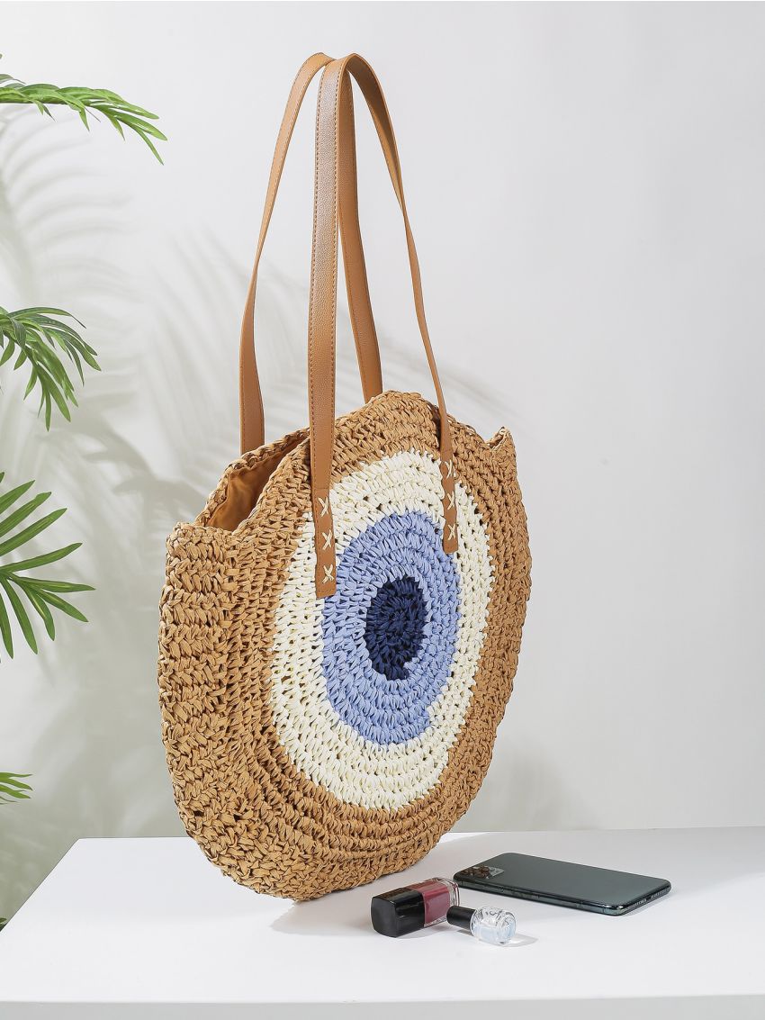 Colorblock Straw Bag
