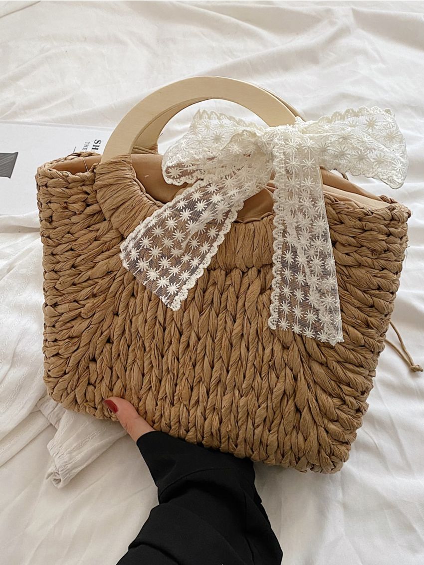 Bow Decor Straw Bag