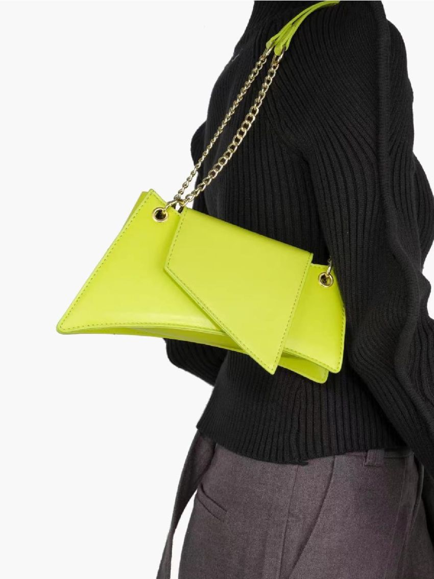 Neon Lime Chain Decor Flap Novelty Bag