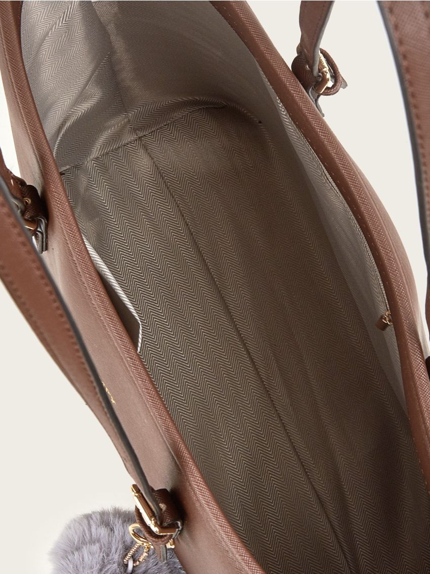 Letter Detail Pom Pom Decor Shoulder Tote Bag With Coin Purse