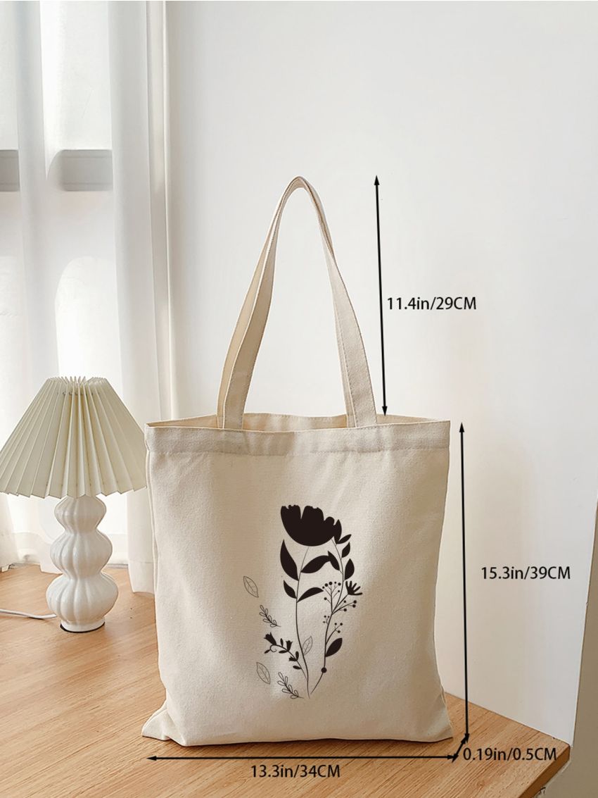 Floral & Letter Graphic Shopper Bag