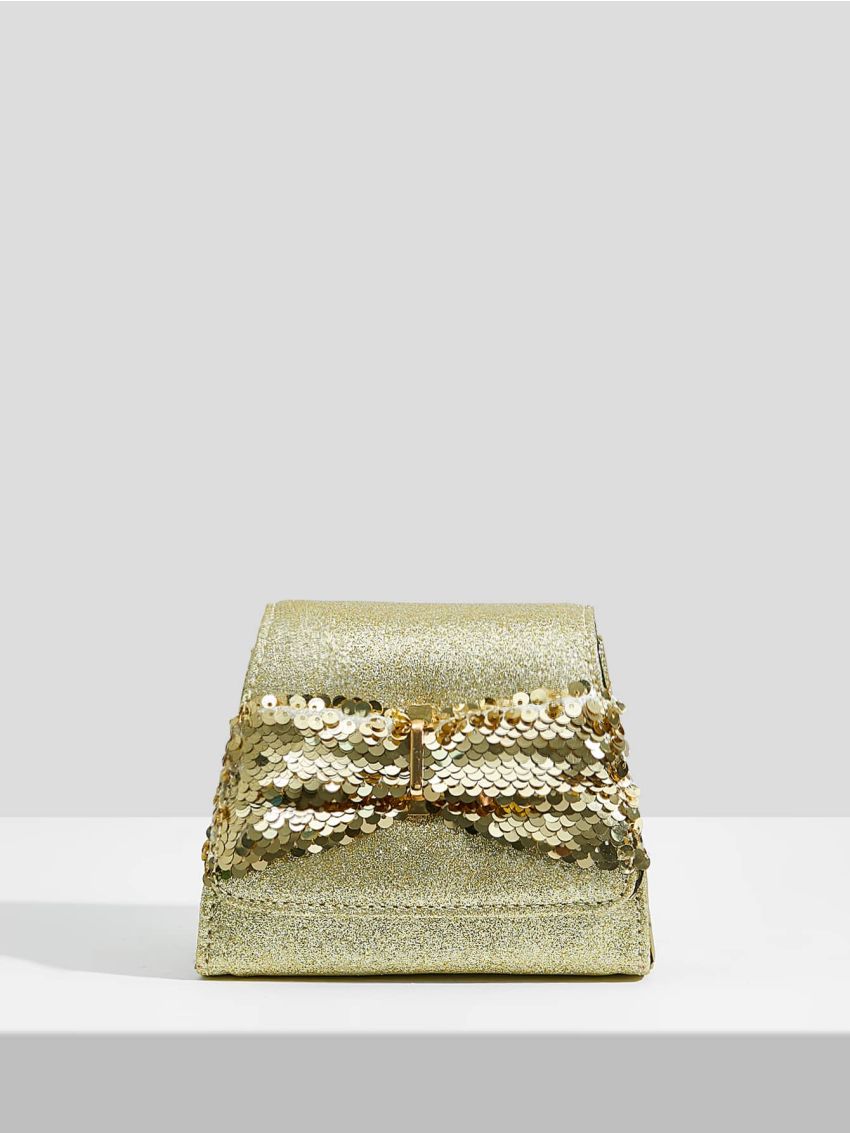 Mini Glitter & Sequin Decor Flap Square Bag