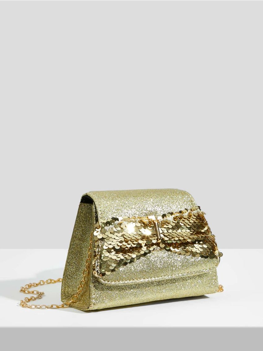 Mini Glitter & Sequin Decor Flap Square Bag