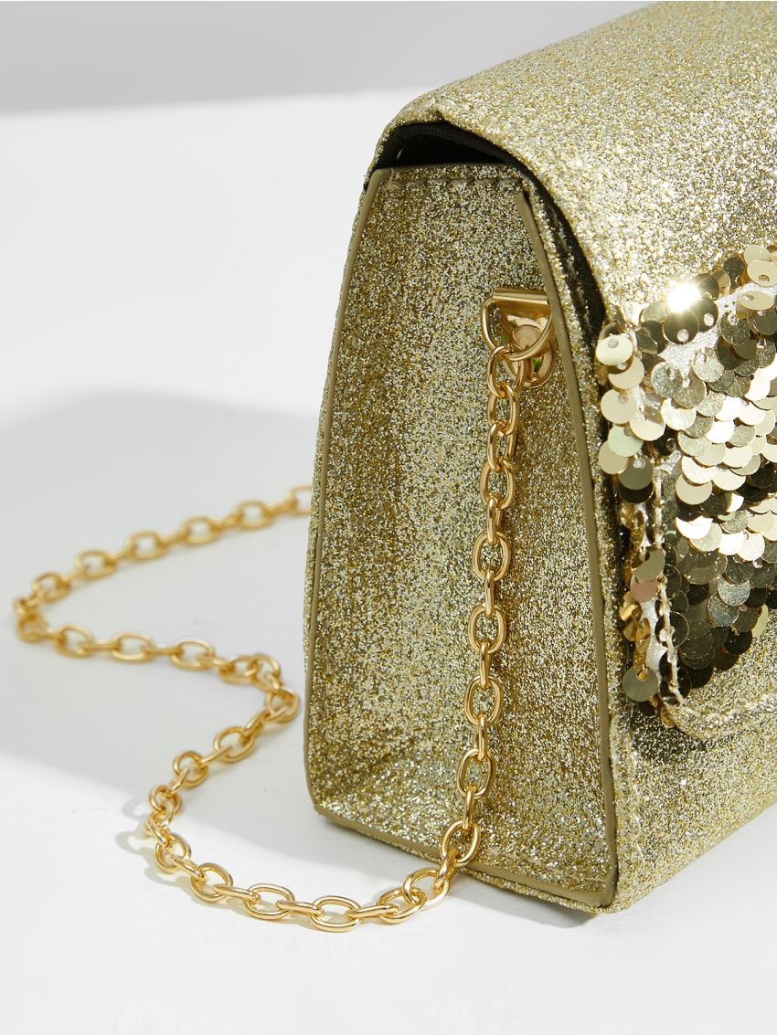 Mini Glitter & Sequin Decor Flap Square Bag