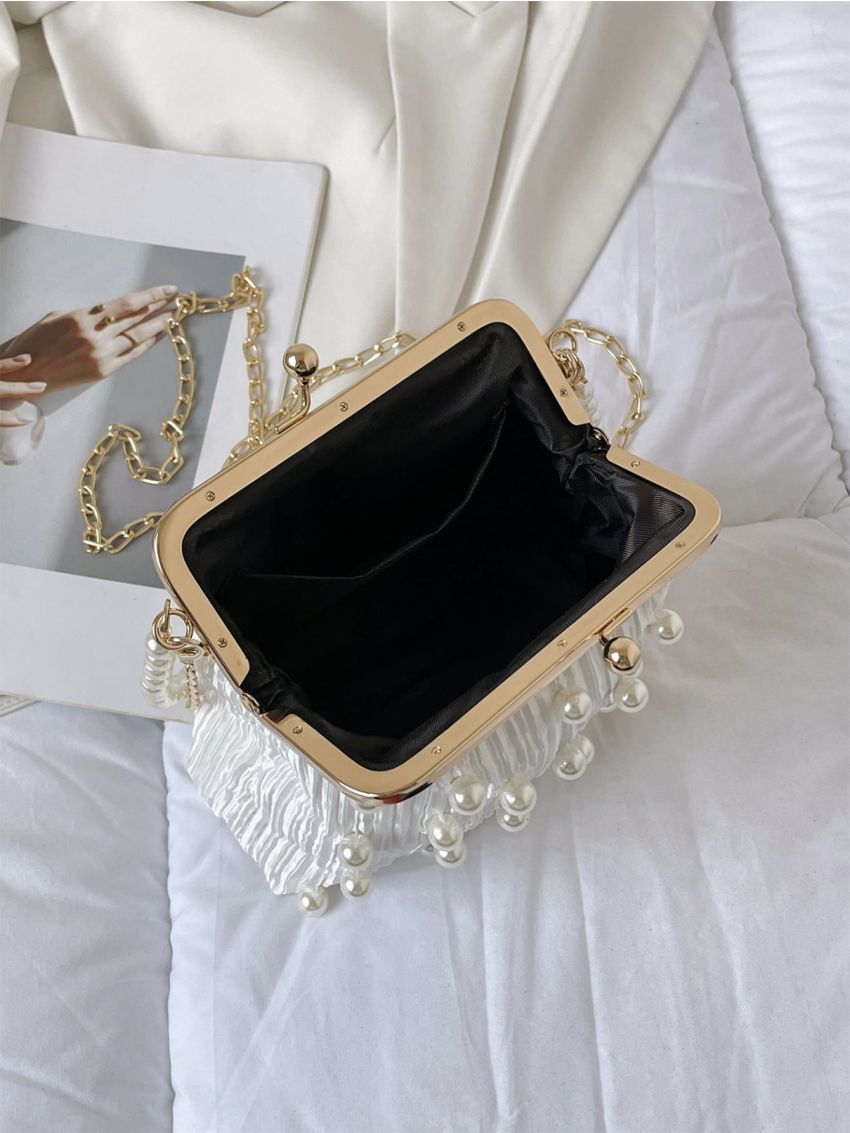 Mini Pearl Decor Ruched Detail Square Bag