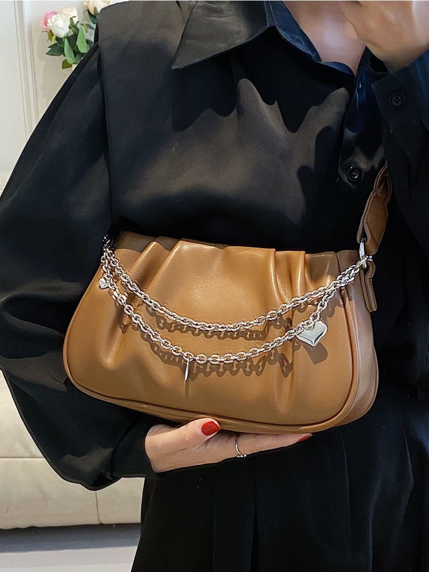 Chain Decor Braided Strap Ruched Bag