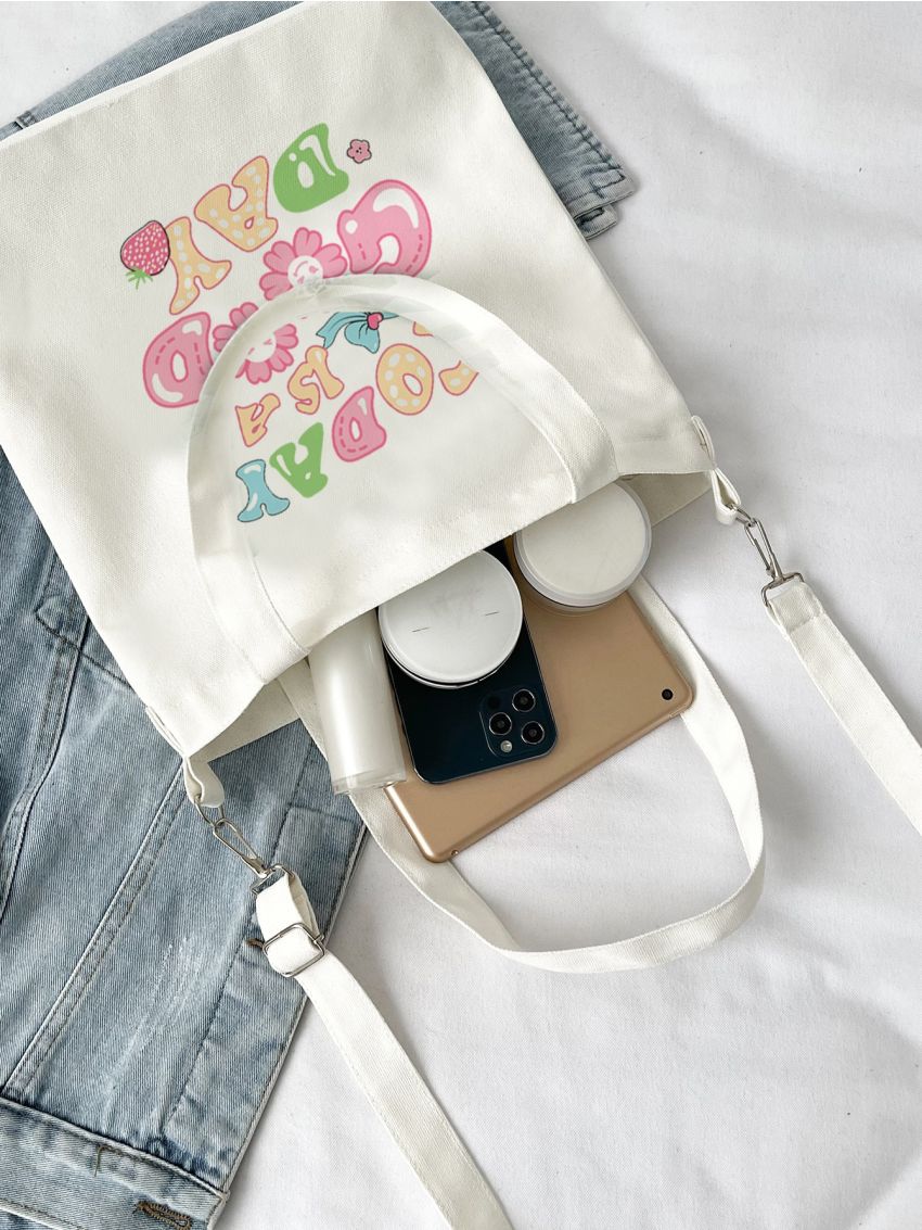 Letter Print Shopper Bag