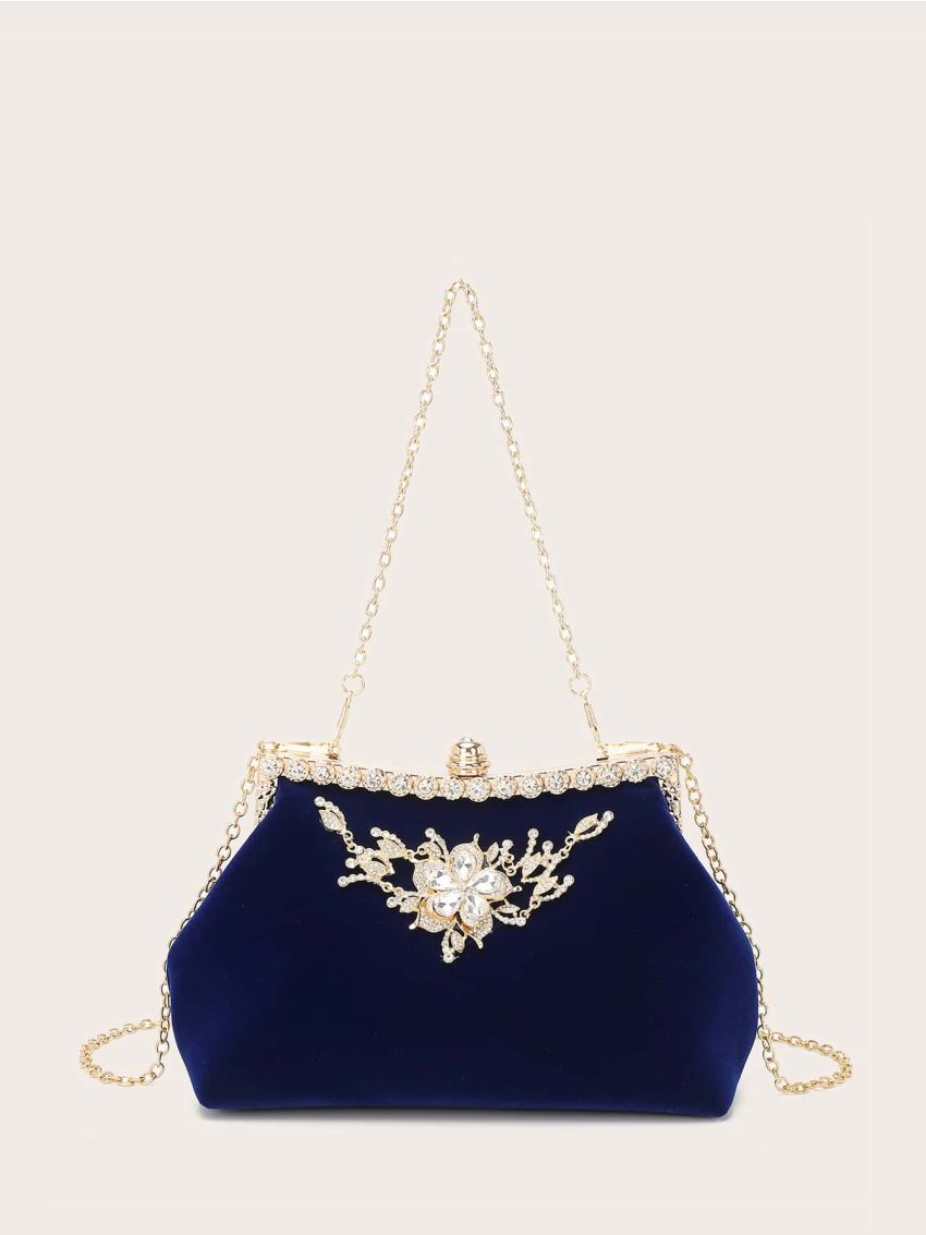 Rhinestone & Flower Decor Chain Square Bag