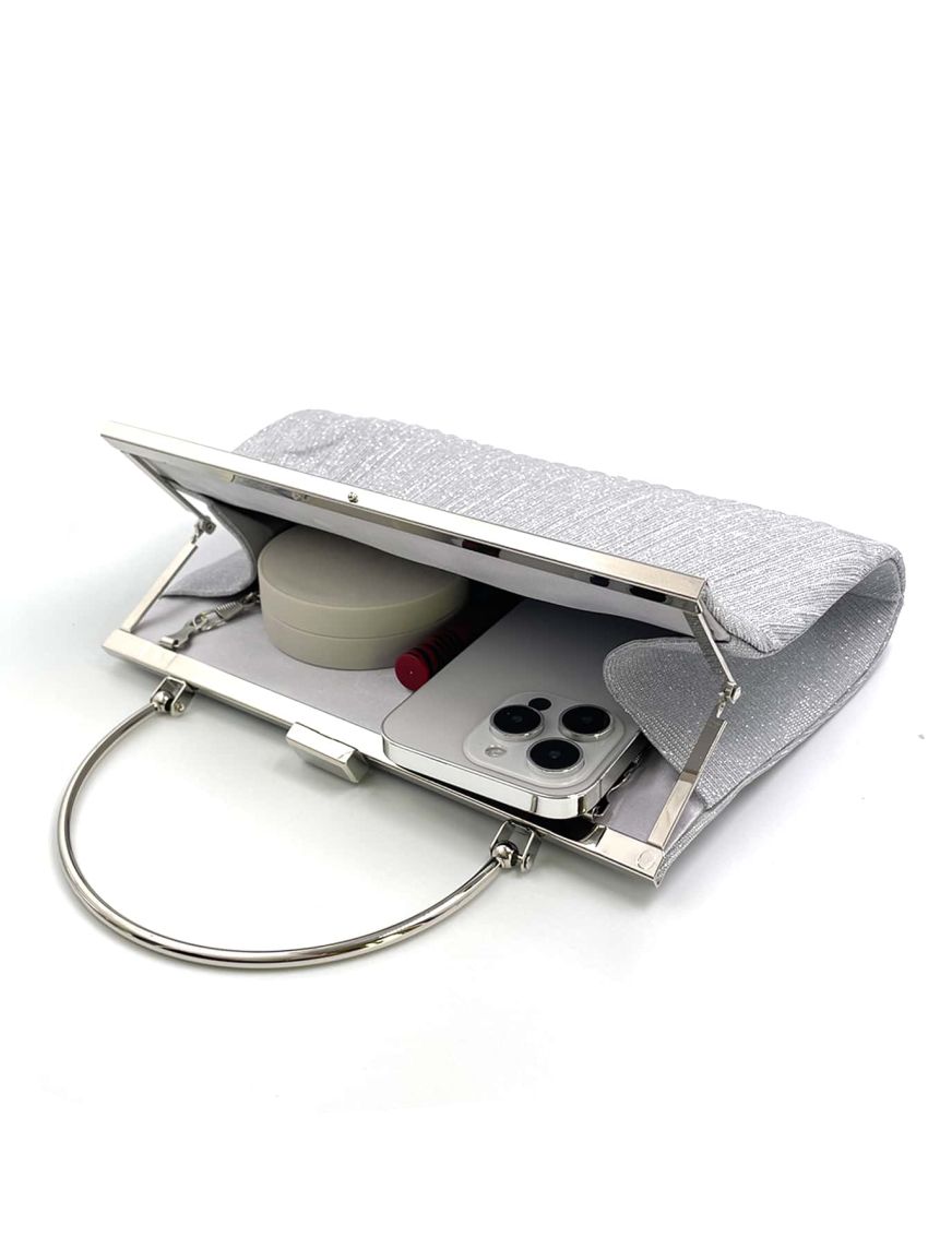 Medium Ruched Bag Silver Metal Decor Top Handle