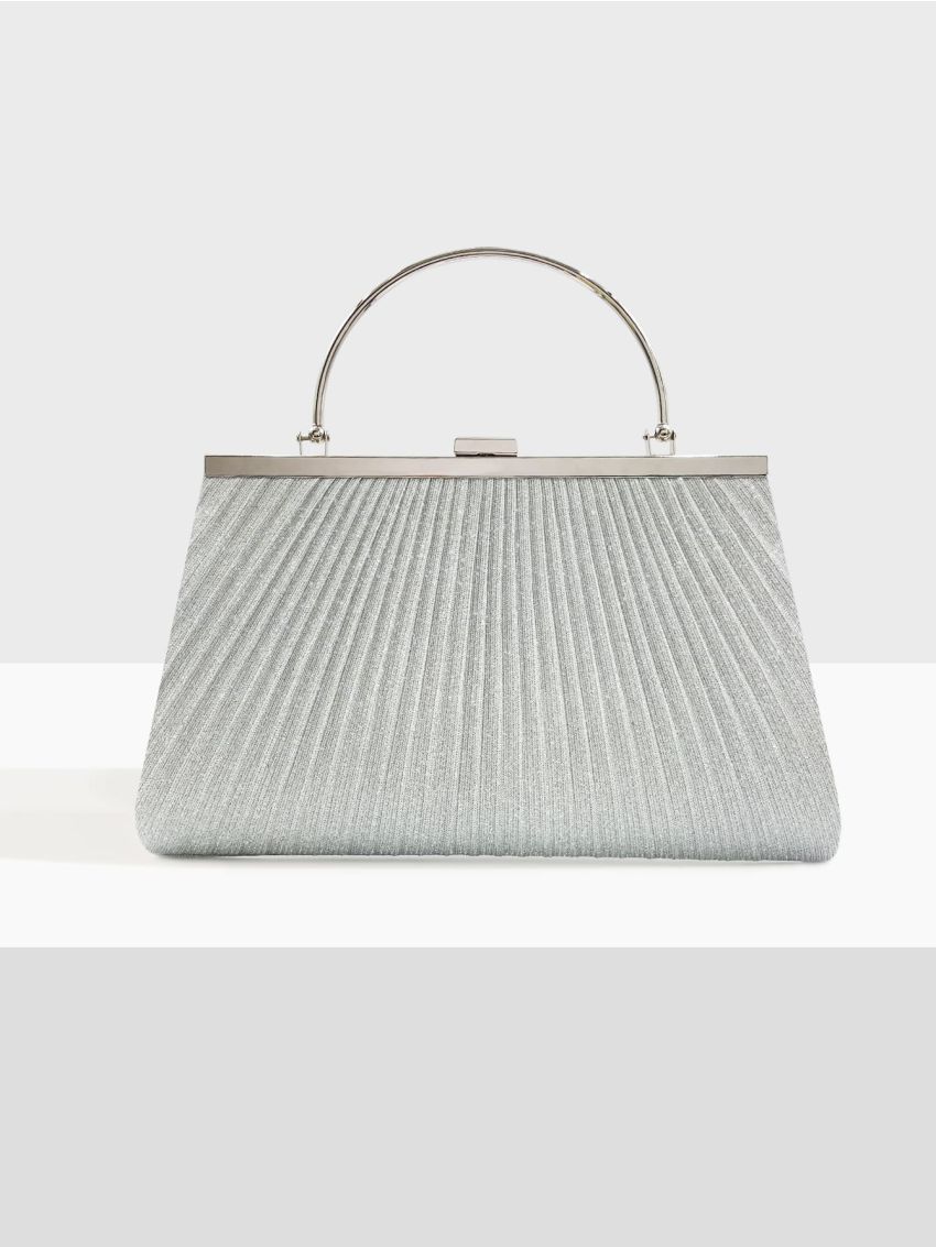Medium Ruched Bag Silver Metal Decor Top Handle