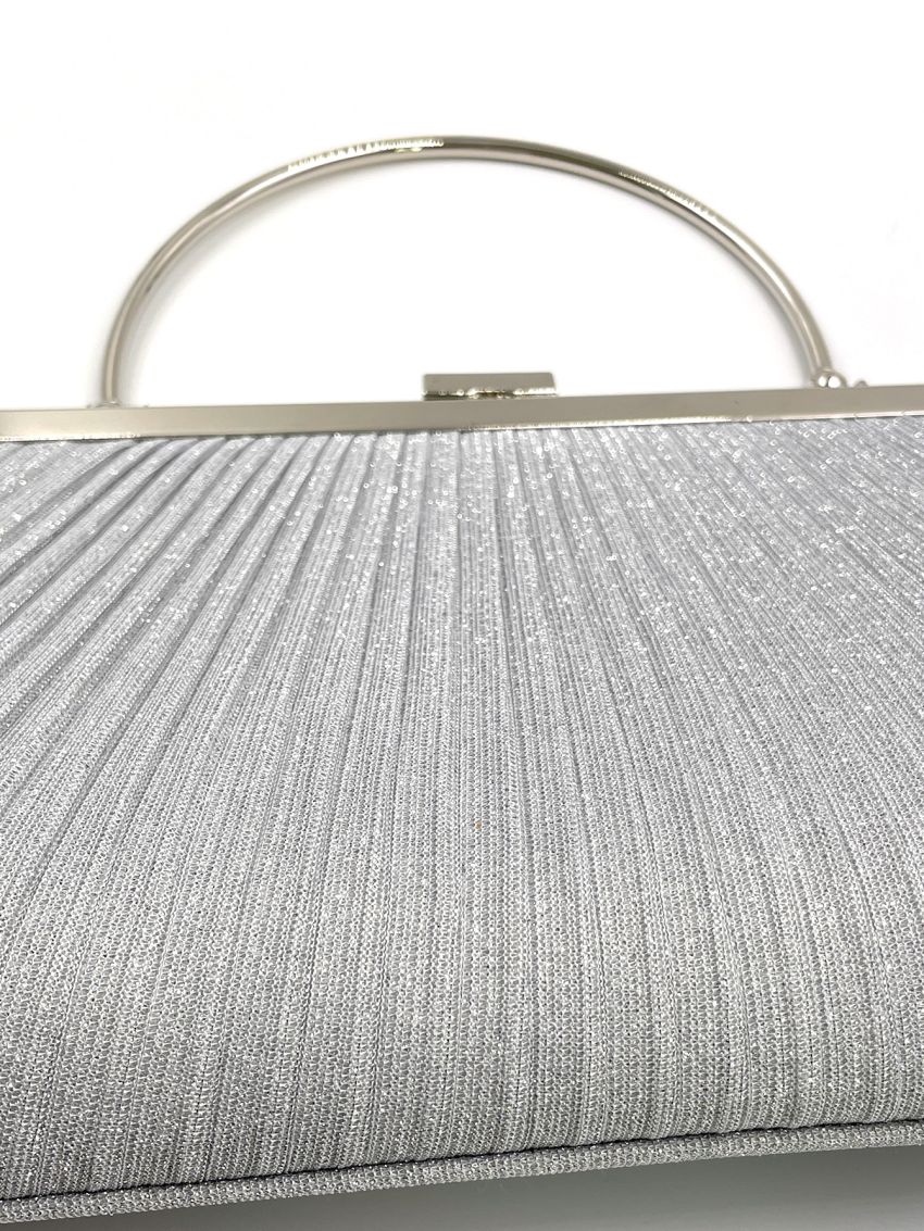 Medium Ruched Bag Silver Metal Decor Top Handle