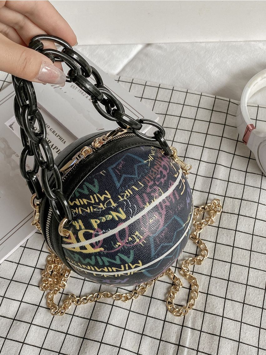 Mini Letter Graphic Chain Circle Bag