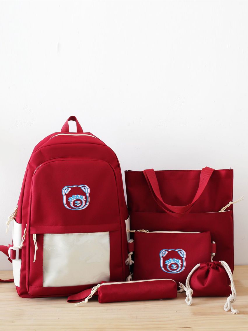 5pcs Colorblock Functional Backpack Set