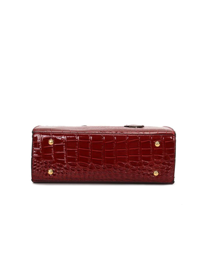 Crocodile Embossed Square Bag With Bag Charm