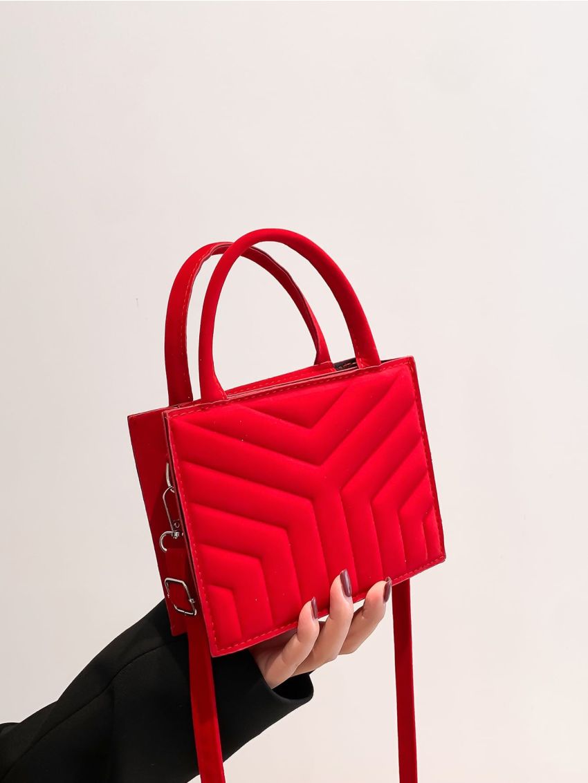 Mini Neon Red Embossed Design Square Bag
