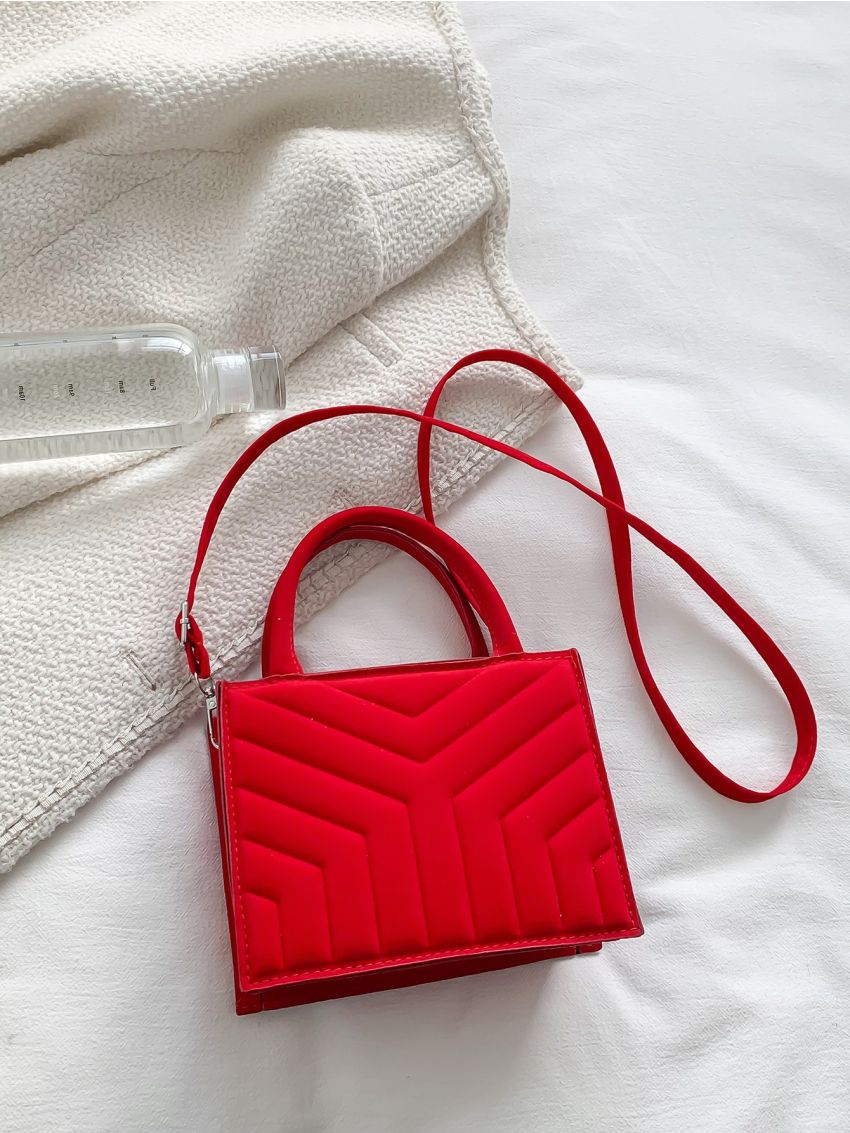 Mini Neon Red Embossed Design Square Bag