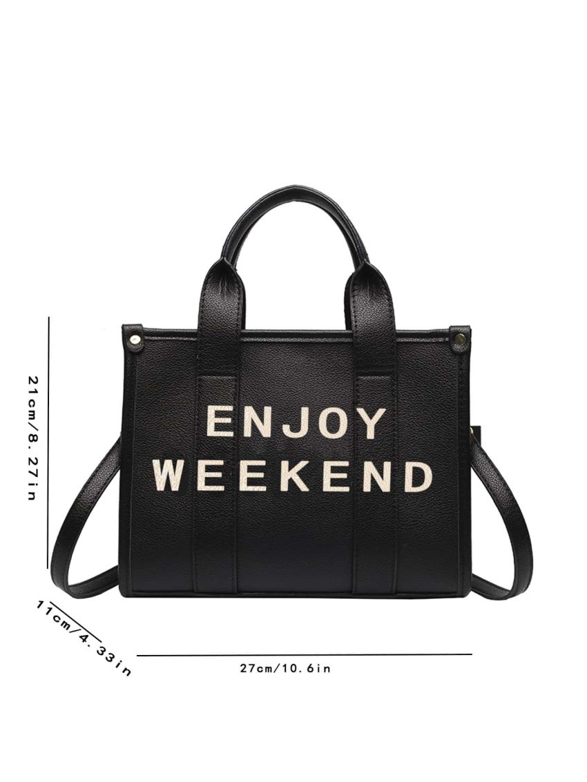 Letter Print Tote Bag, Stylish Women's Handbag, Artificial Leather Shoulder Bag With Detachable Strap
