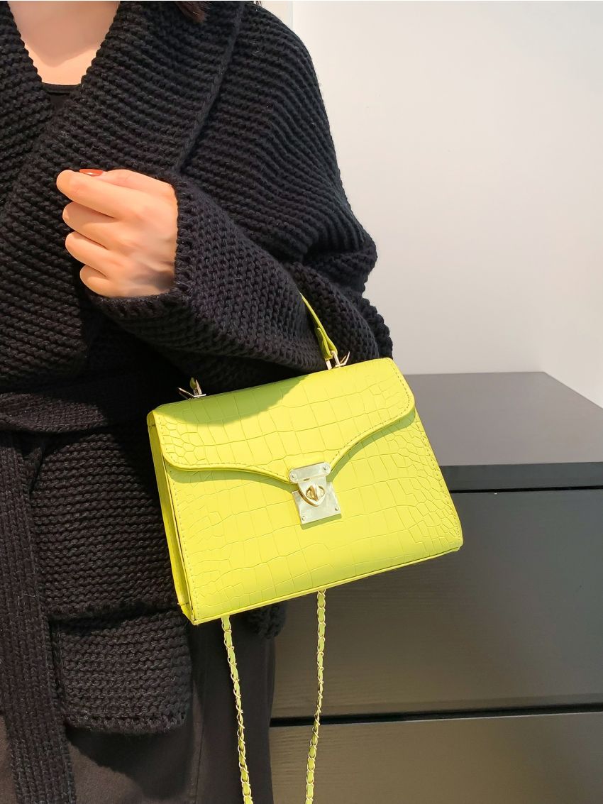 Geometric Embossed Metal Decor Flap Square Bag