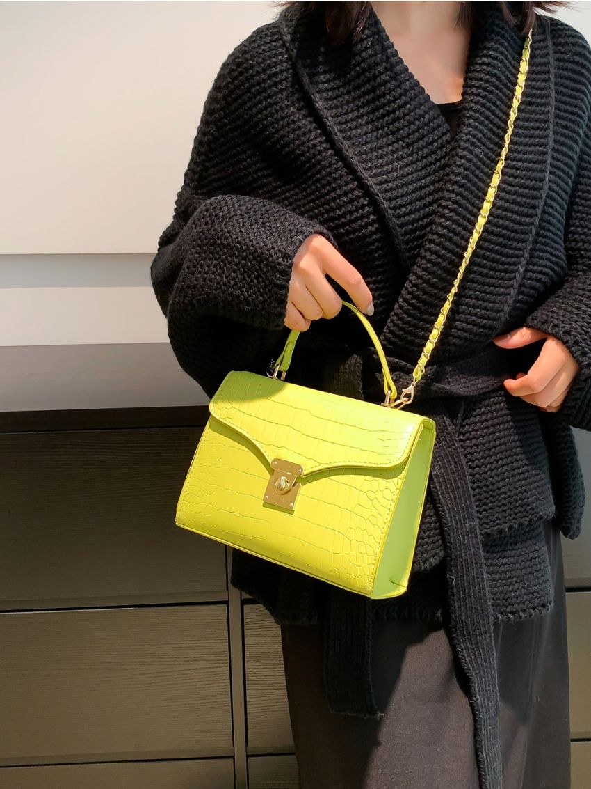 Geometric Embossed Metal Decor Flap Square Bag