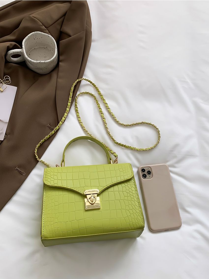 Geometric Embossed Metal Decor Flap Square Bag