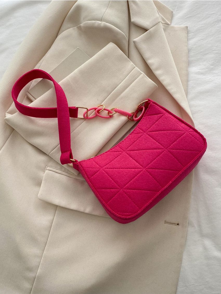 Mini Neon Pink Stitch Detail Hobo Bag
