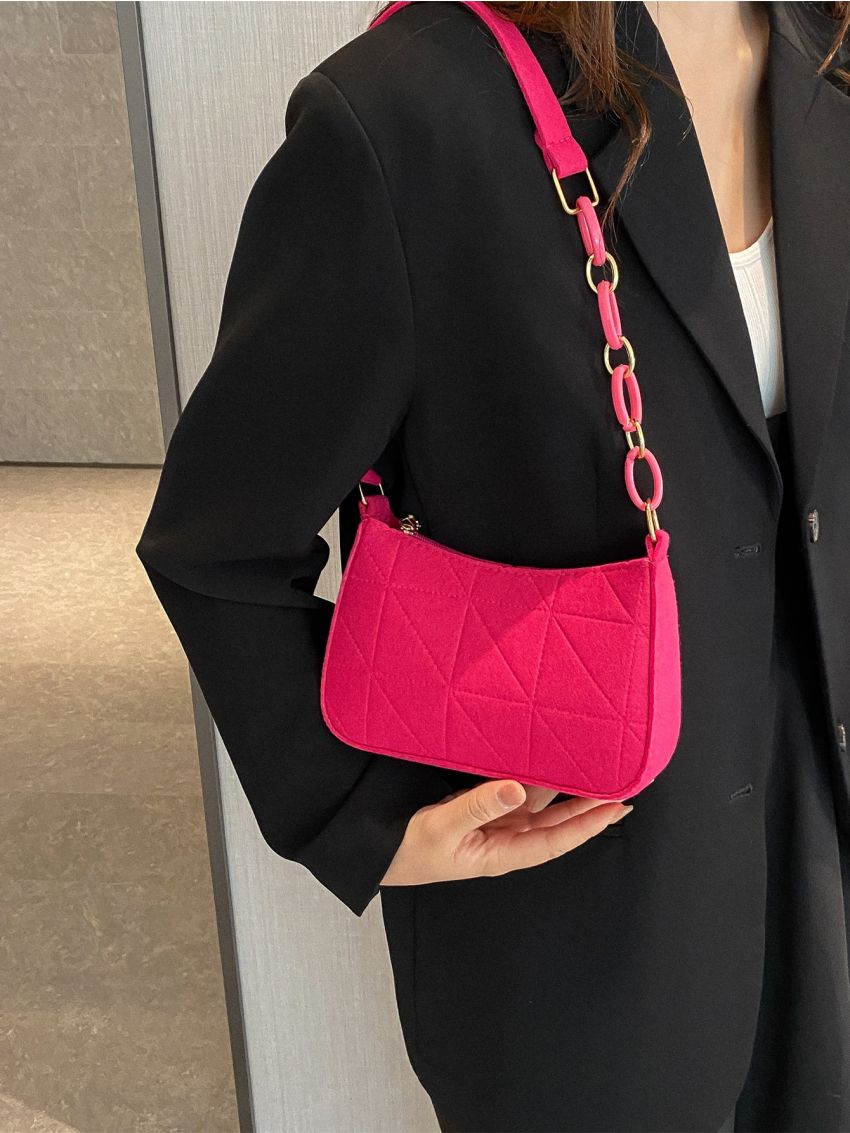 Mini Neon Pink Stitch Detail Hobo Bag