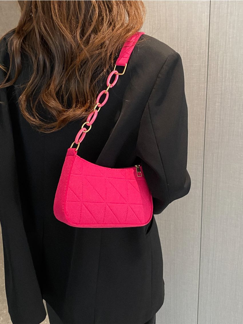 Mini Neon Pink Stitch Detail Hobo Bag