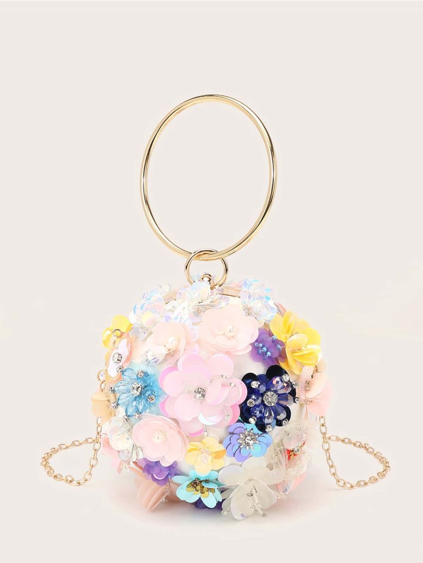 Mini Rhinestone & Applique Decor Circle Bag