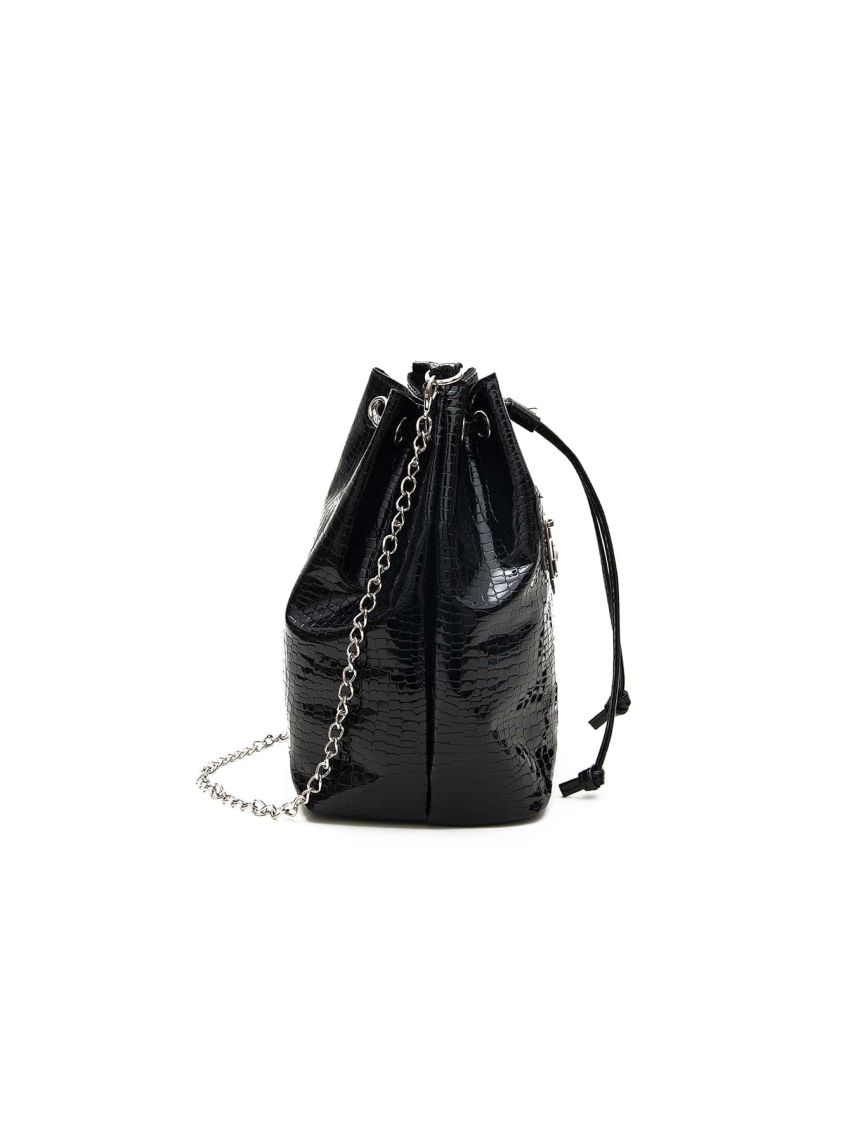 Geometric Embossed Zip Front Drawstring Design Bucket Bag