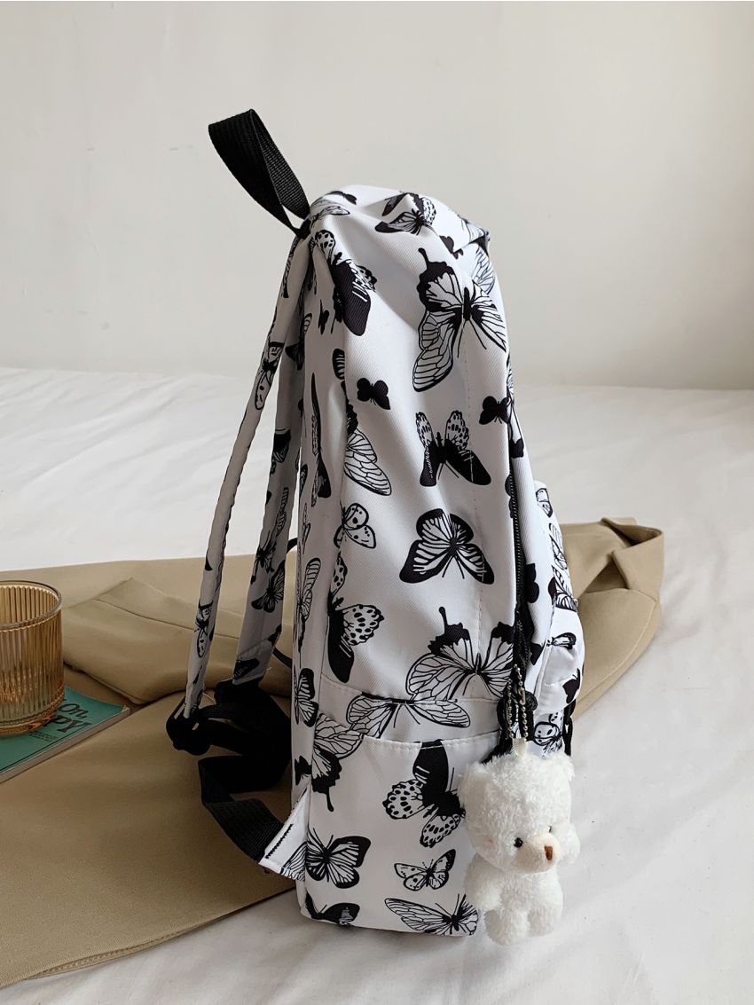 Butterfly Graphic Chain Decor Classic Backpack With Bag Charm