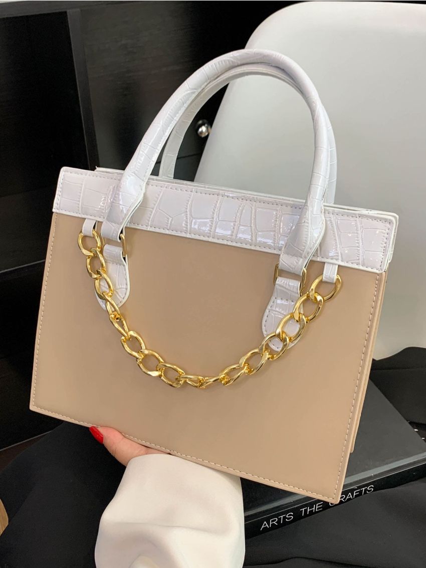 Crocodile Embossed Two Tone Square Bag