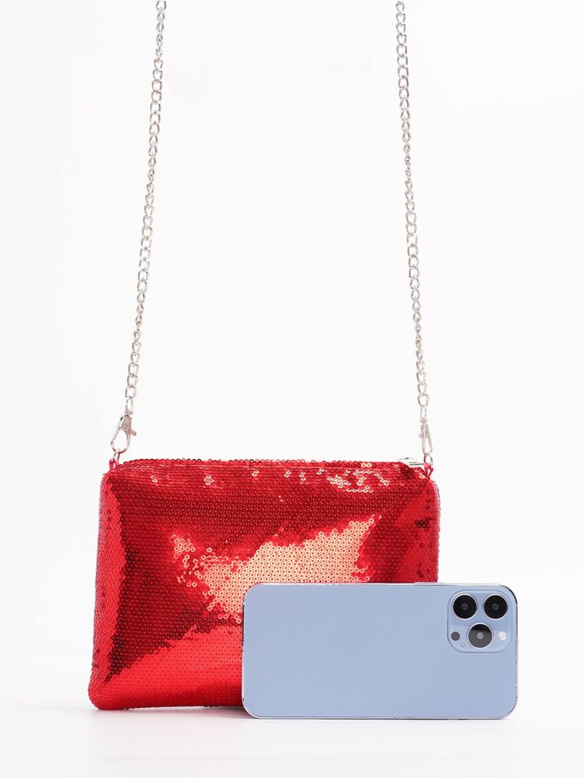 Sequin Chain Square Bag
