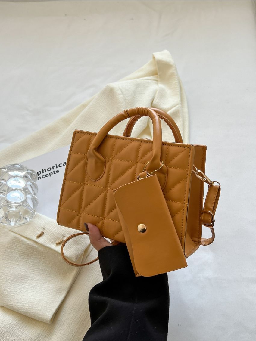 Quilted Square Bag With Coin Purse
