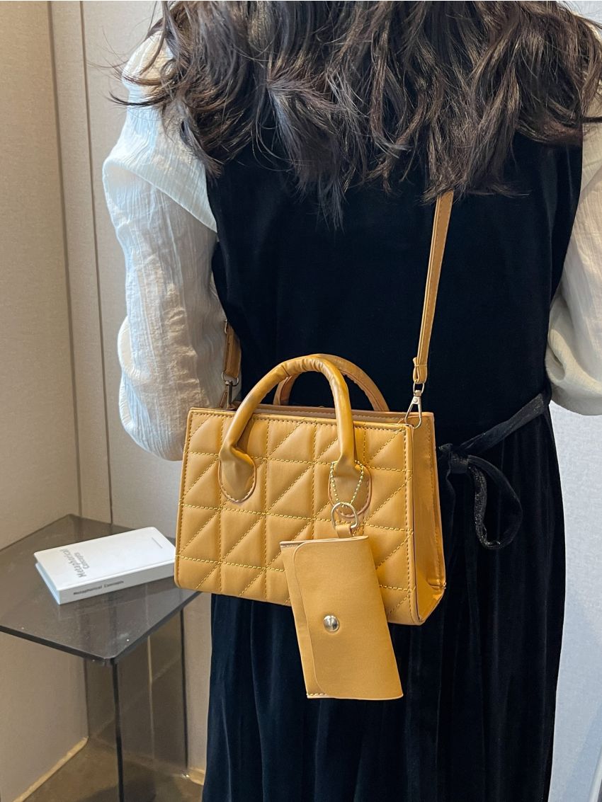 Quilted Square Bag With Coin Purse