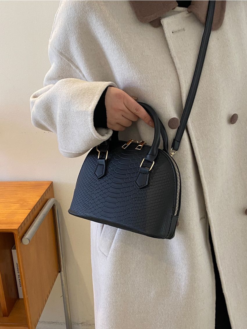 Small Dome Bag Geometric Embossed Minimalist PU