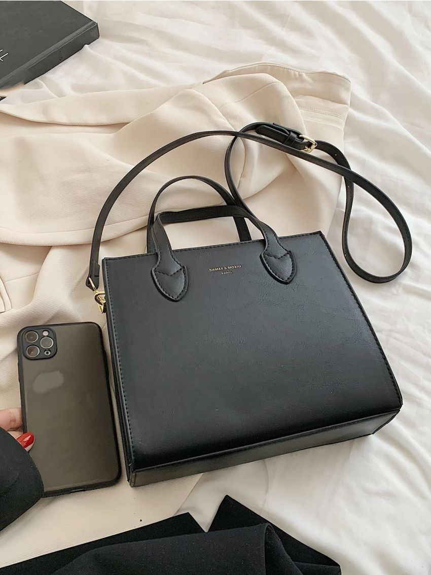 Letter Detail Double Handle Square Bag